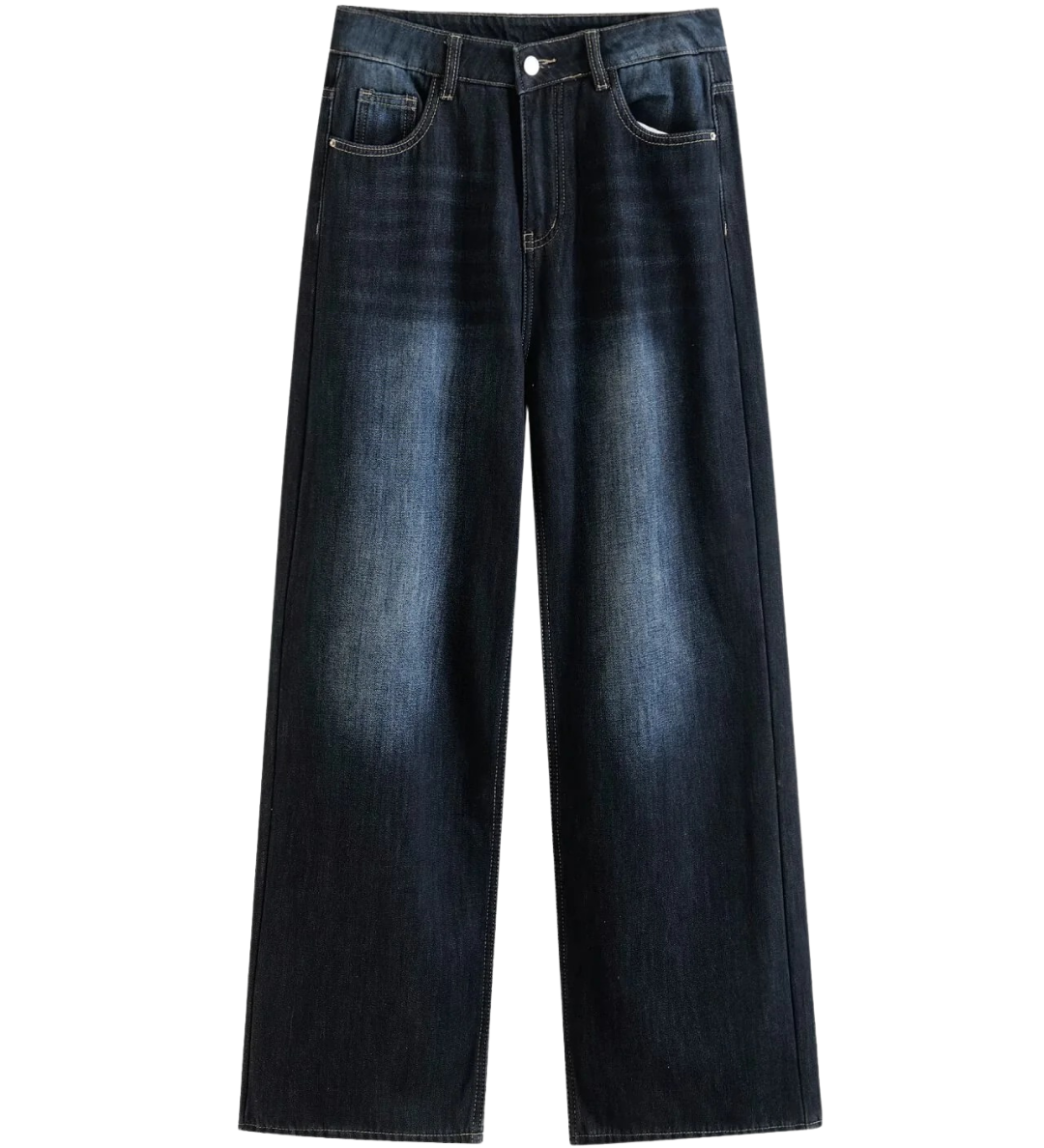 High Waist Wide Leg Denim Jeans with Dark Wash
