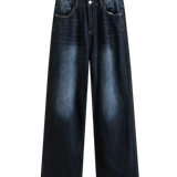 High Waist Wide Leg Denim Jeans with Dark Wash