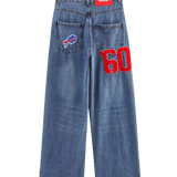 High Waist Wide Leg Denim Jeans with Back Detail