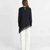 Asymmetric Long Sleeve Top with Draped Hem