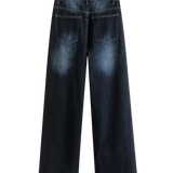 High Waist Wide Leg Denim Jeans with Dark Wash