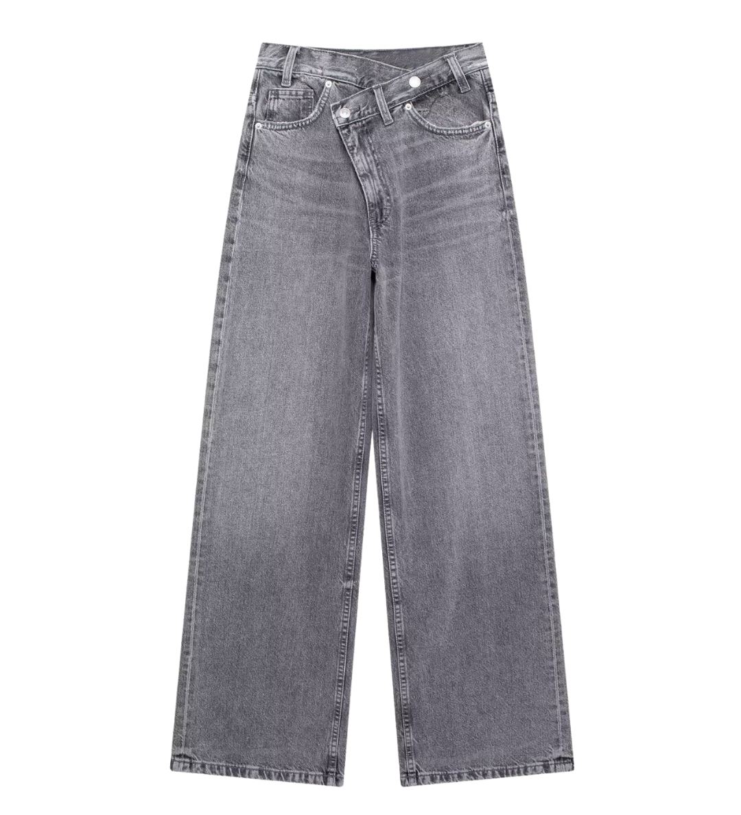 High Waist Wide Leg Denim Trousers with Modern Silhouette