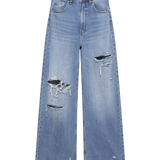 High Waist Straight Leg Ripped Denim Jeans