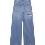 High Waist Straight Leg Ripped Denim Jeans