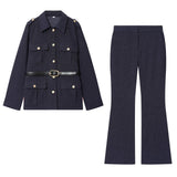 Military Style Jacket and Straight Leg Trouser Set for Powerful Elegance
