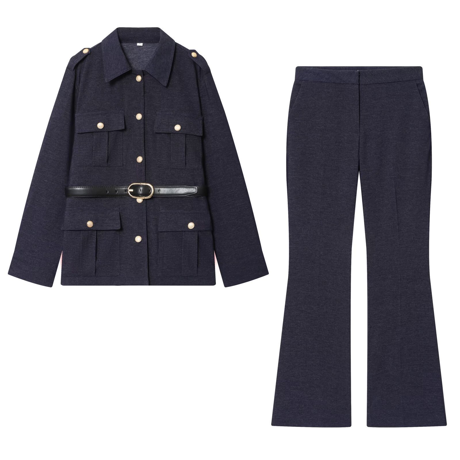 Military Style Jacket and Straight Leg Trouser Set for Powerful Elegance