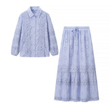 Button Shirt and Tiered Maxi Skirt Set for Effortless Elegance