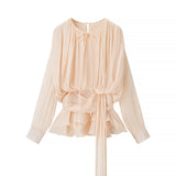 Women’s Long Sleeve Tie Front Blouse with Flowy Silhouette