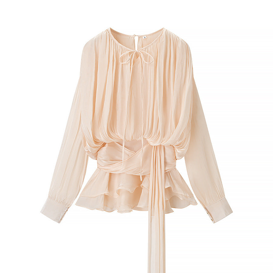 Women’s Long Sleeve Tie Front Blouse with Flowy Silhouette
