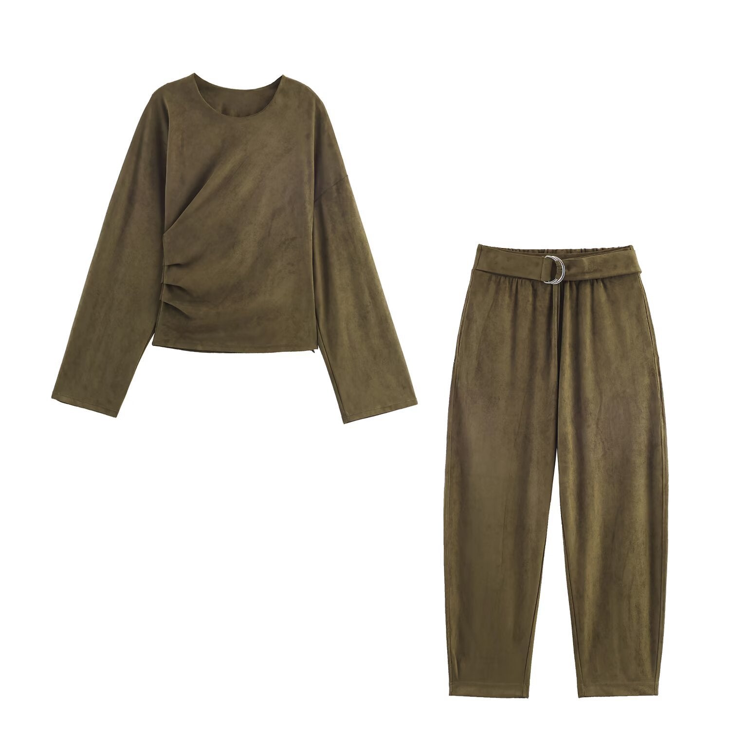 Relaxed Long Sleeve Top and Tapered Trouser Set for Everyday Comfort