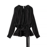 Women’s Long Sleeve Tie Front Blouse with Flowy Silhouette