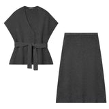 Belted Short Sleeve Top and Midi Skirt Set for Elegant Everyday Wear