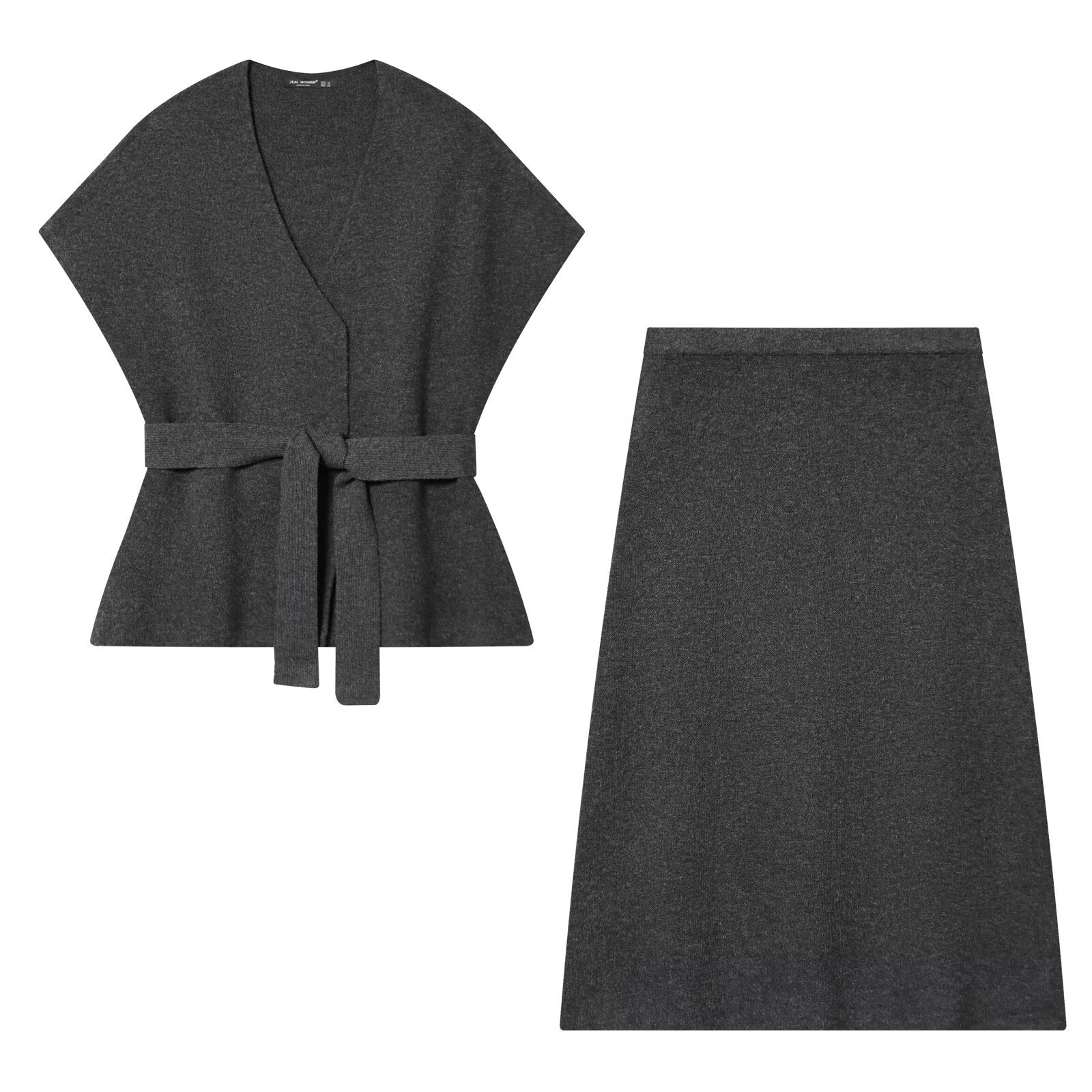Belted Short Sleeve Top and Midi Skirt Set for Elegant Everyday Wear