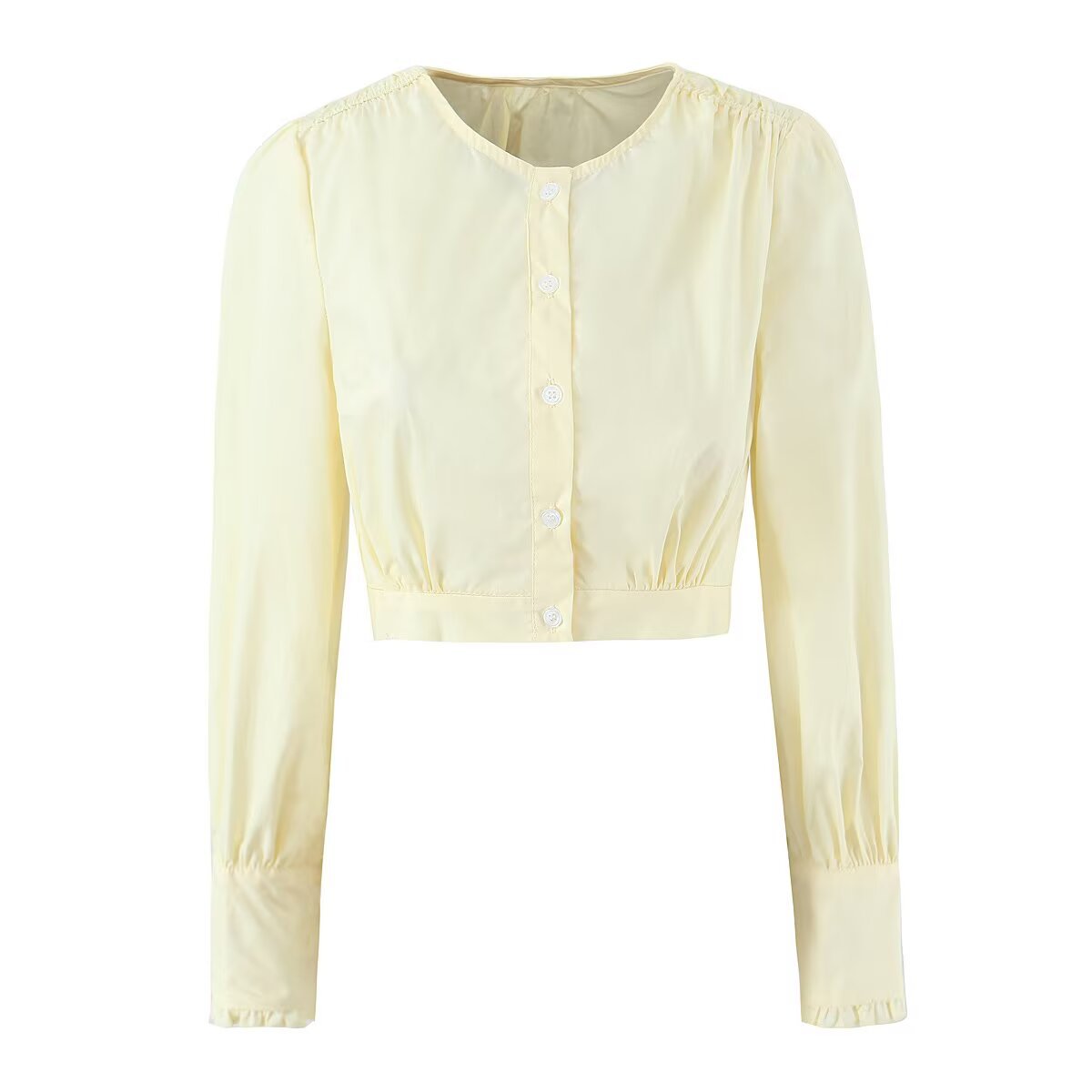 Cropped Long Sleeve Top with Elastic Hem