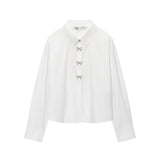 Button Front Long Sleeve Blouse with Clean Collar