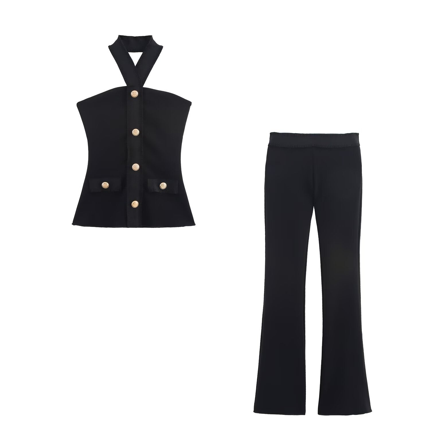 Halter Neck Vest and Straight Leg Trousers Set