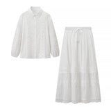 Button Shirt and Tiered Maxi Skirt Set for Effortless Elegance