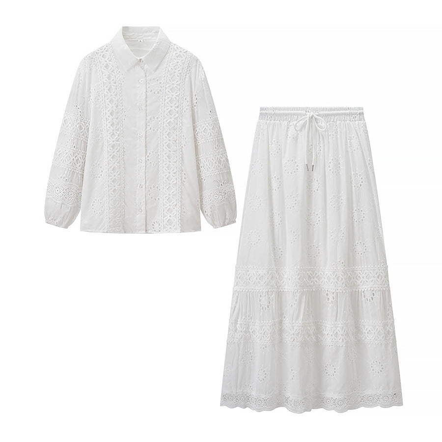 Button Shirt and Tiered Maxi Skirt Set for Effortless Elegance