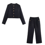 Button Front Jacket and Straight Leg Trouser Set for Modern Elegance