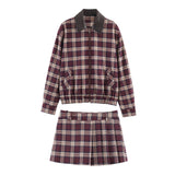 Check Shirt and Pleated Mini Skirt Set for Effortless Style