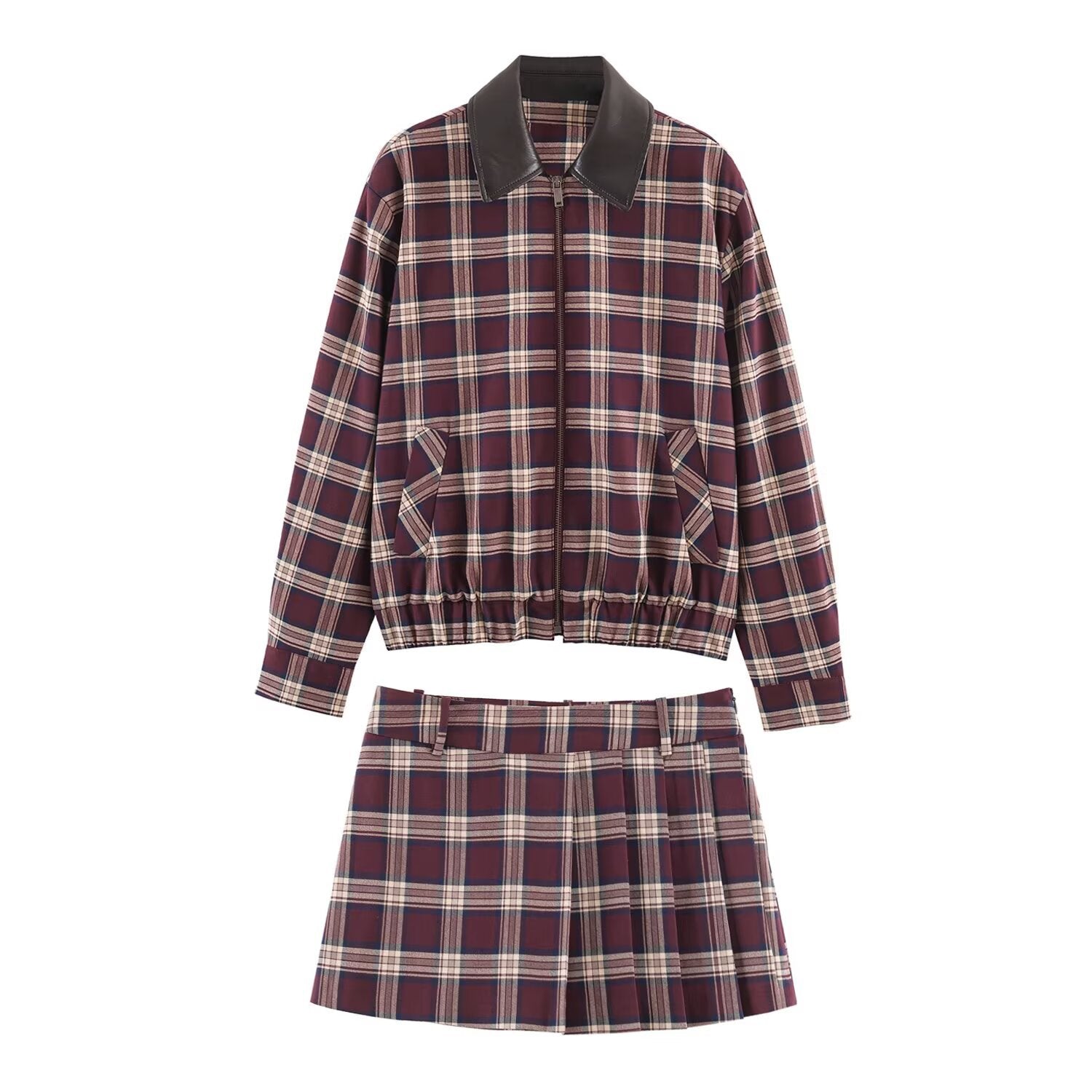 Check Shirt and Pleated Mini Skirt Set for Effortless Style