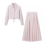 Button Shirt and Pleated Midi Skirt Set for Timeless Elegance