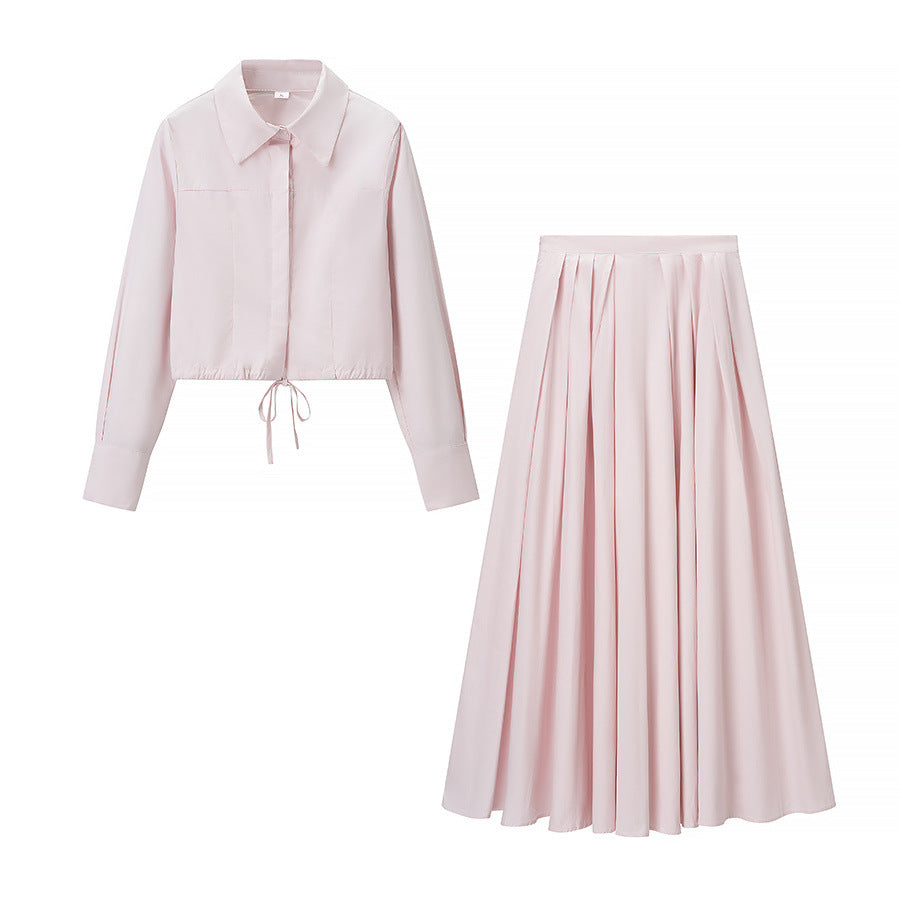 Button Shirt and Pleated Midi Skirt Set for Timeless Elegance