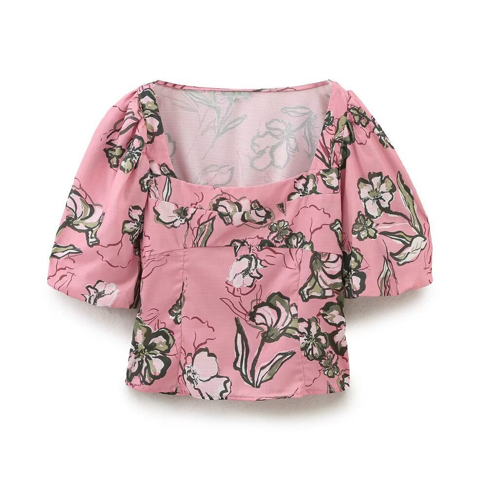 Floral Puff Sleeve Blouse with Feminine Silhouette