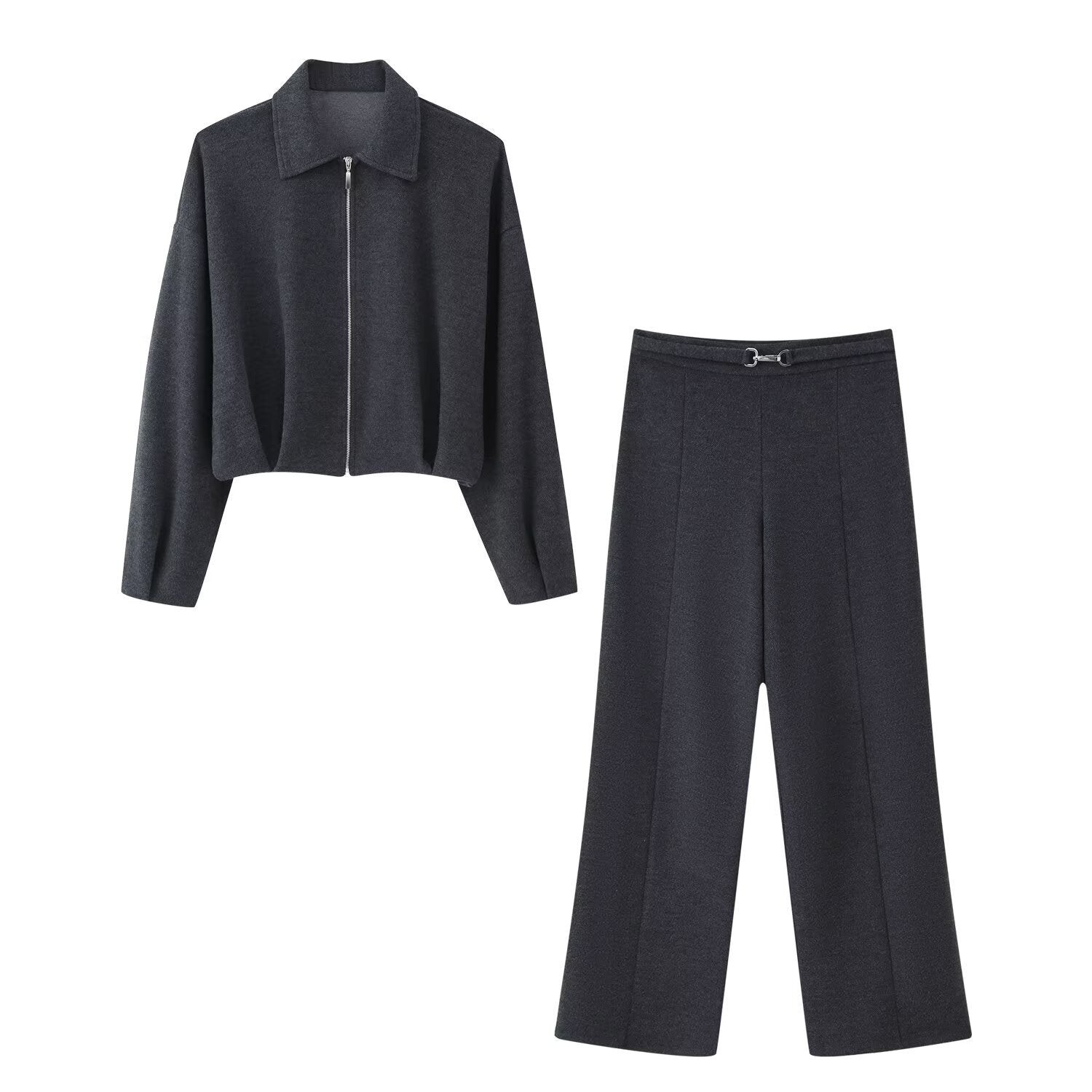 Zip Front Jacket and Wide Leg Trouser Set for Modern Style