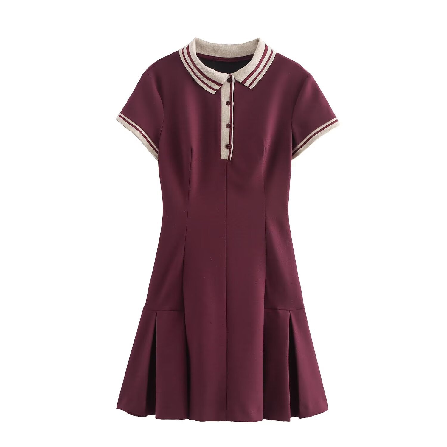 Women’s Short Sleeve Collared Mini Dress with Flared Skirt