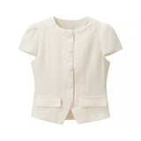 Short Sleeve Button Top and Flared Mini Skirt Set for Elegant Style