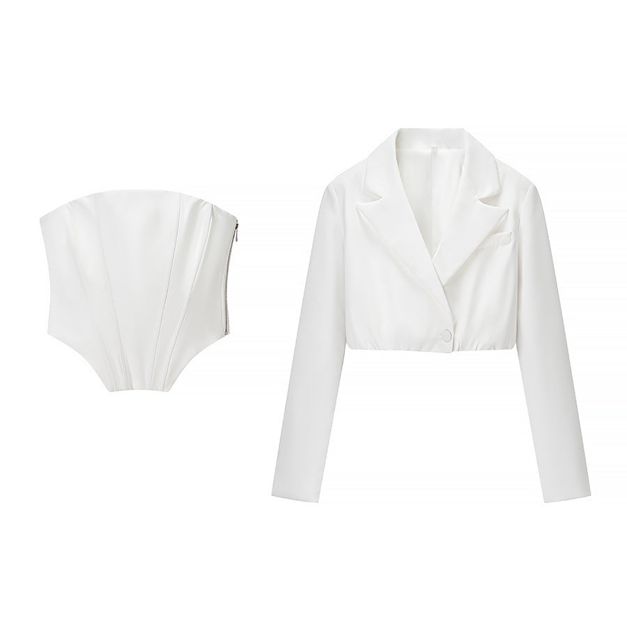 Cropped Wrap Blazer and Midi Skirt Set for Refined Elegance