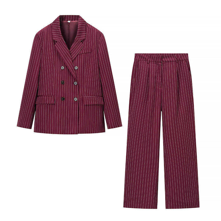 Pinstripe Blazer and Straight Leg Trouser Set for Modern Elegance