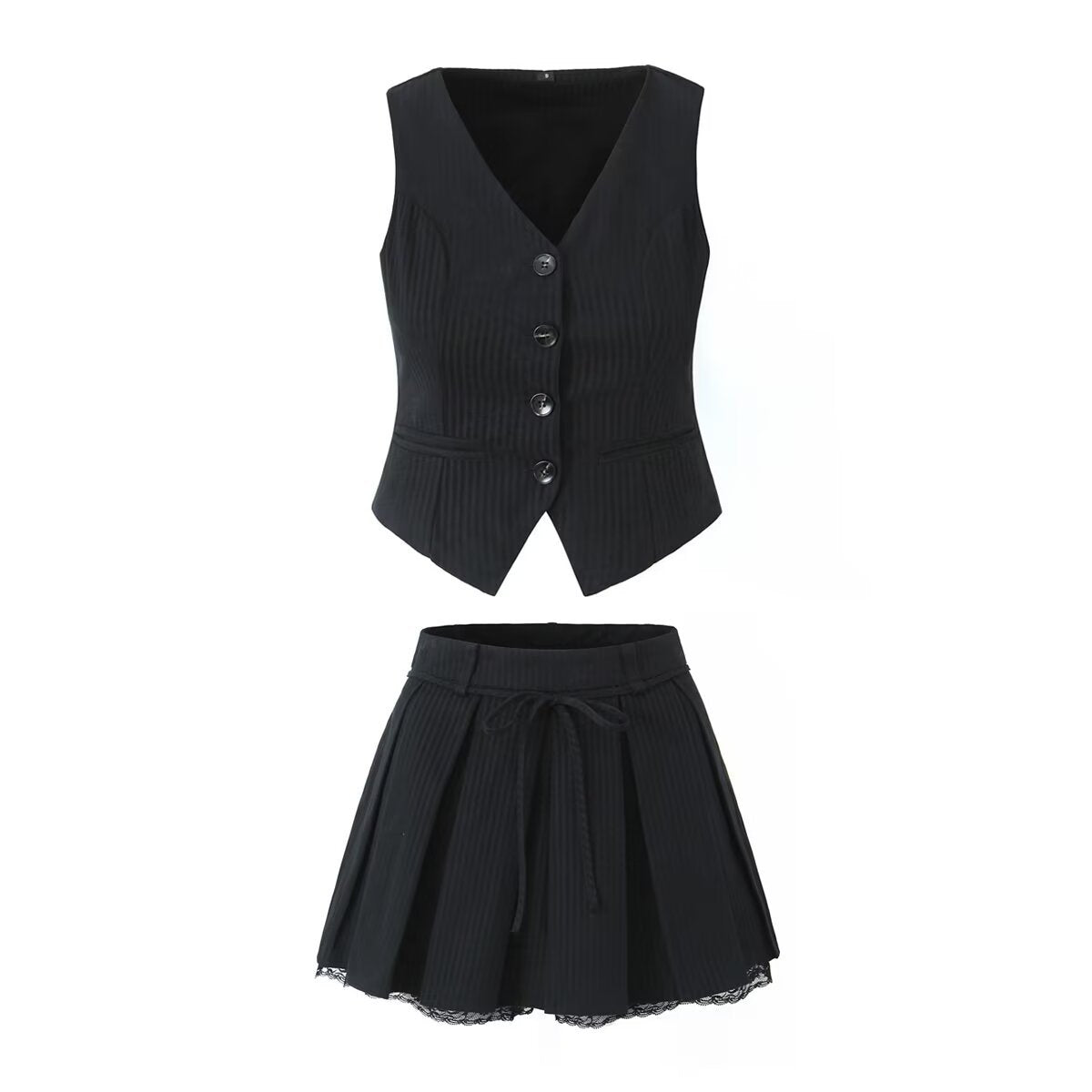 Buttoned Vest and Mini Skirt Set