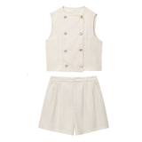 Sleeveless Button Vest and High Waist Short Set for Modern Style