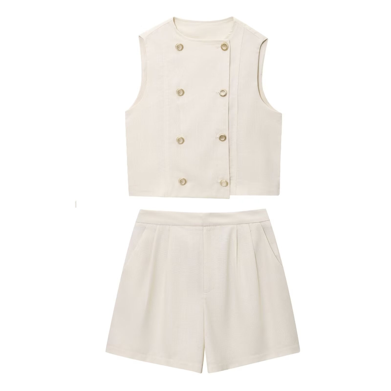 Sleeveless Button Vest and High Waist Short Set for Modern Style