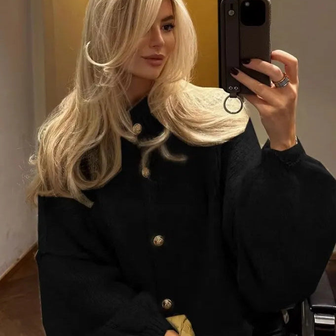 קרדיגן סרוג אוברסייז חמים עם כפתורים