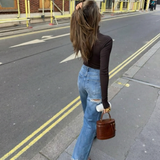 High Waist Straight Leg Ripped Denim Jeans