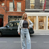 High Waist Wide Leg Denim Jeans with Side Detail