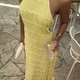 שמלת מקסי מחוטבת עם טקסטורה עשירה וכתפיות מעוצבות