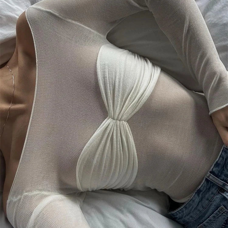 טופ רשת שקוף עם חזיית קפלים מובנית