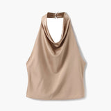 טופ סאטן אלגנטי עם קשירת צוואר ונפילה מחמיאה