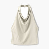 טופ סאטן אלגנטי עם קשירת צוואר ונפילה מחמיאה