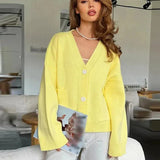 קרדיגן סרוג רופף עם מחשוף V וגזרה נינוחה