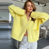 קרדיגן סרוג רופף עם מחשוף V וגזרה נינוחה